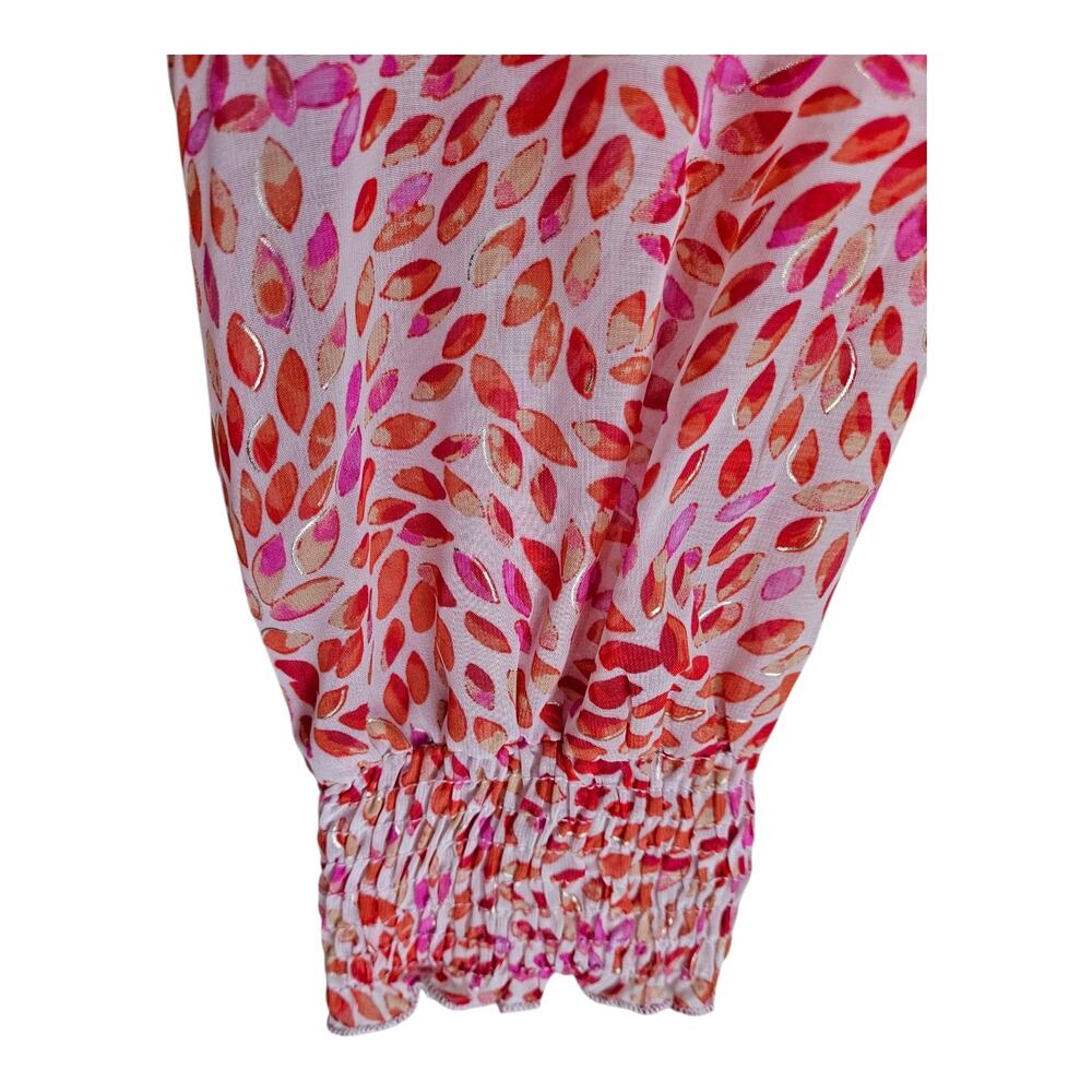 ALEXA B Women's 14 Maxi Dress Chiffon Orange Pink Leaves Tie Belt Long Sleeve 40 - Picture 5 of 11
